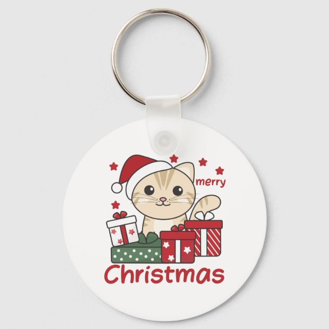 Porte-clés Cadeau de Noël Chat Animaux d'hiver Chats (Recto)