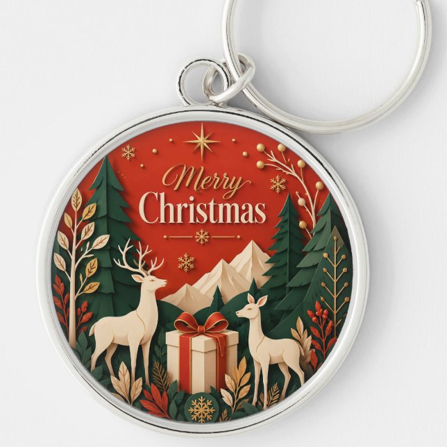 Porte-clés Cadeau de Noël de cerfs des bois (Devant)