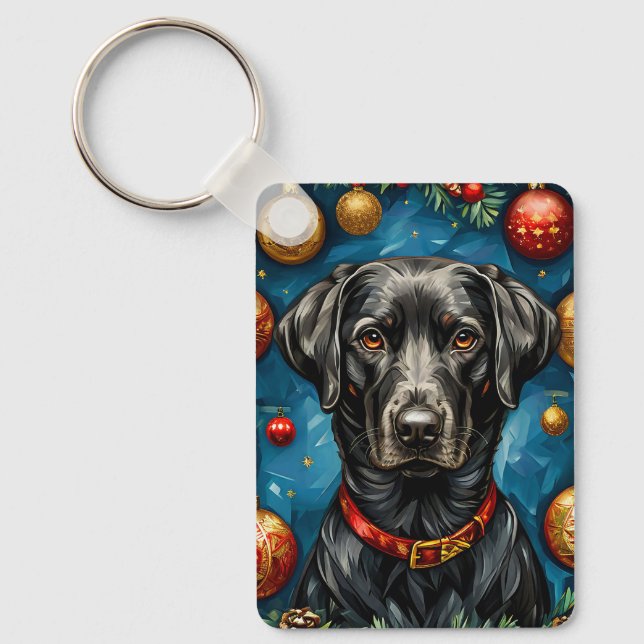 Porte-clés Cadeau de Noël de chien Labrador noir Fête de chie (Recto)