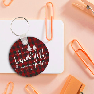 Porte-clés Cadeau de Noël en carreaux rouges merveilleux mome