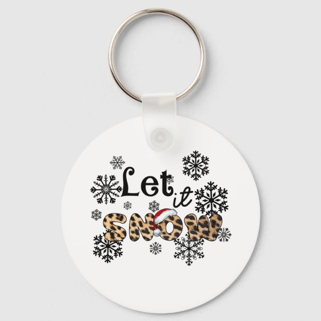 Porte-clés Cadeau de Noël laissez-le neiger léopard (Recto)