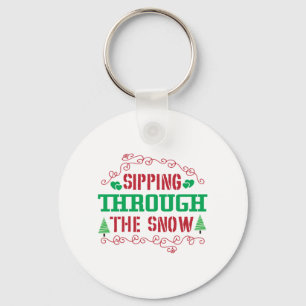 Porte-clés Cadeau de Noël Sipping À Travers La Neige