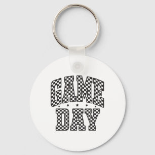 Porte-clés Cadeau drôle à carreaux jour de match Footll noir