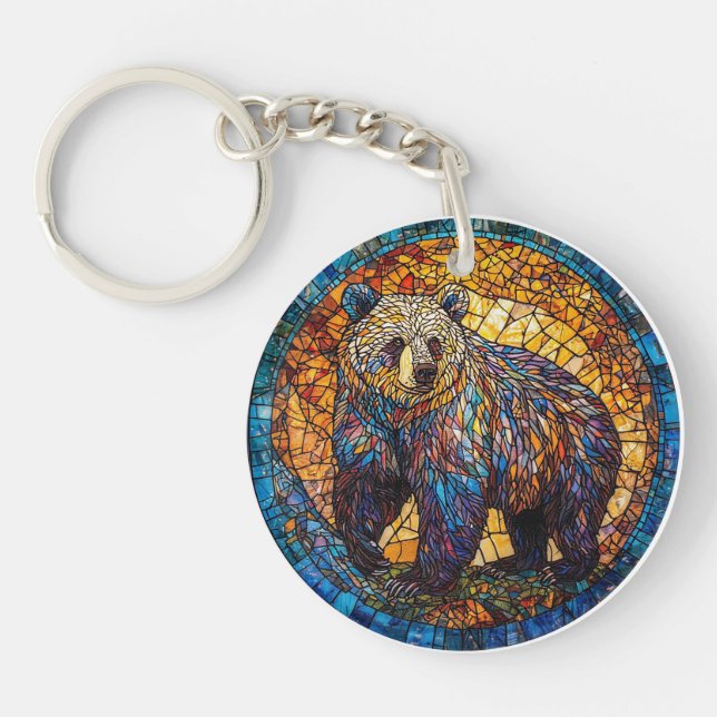 Porte-clés Cadeau Faune Mosaique Ours Brun 🐻 (Devant)