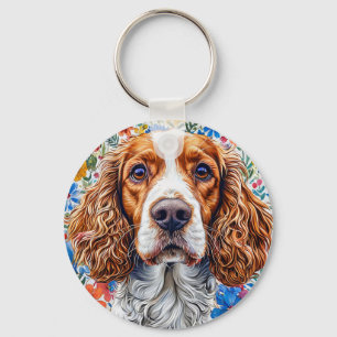 Porte-clés Cadeau Floral Springer Spaniel pour Amateur de Chi