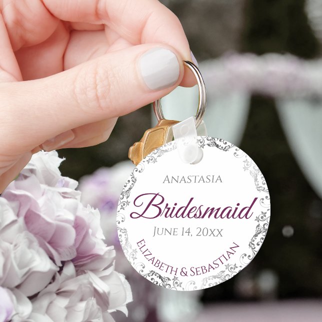 Porte-clés Cadeau Mariage Bridesmaid Cassis Purple & Grey Lac (Créateur téléchargé)