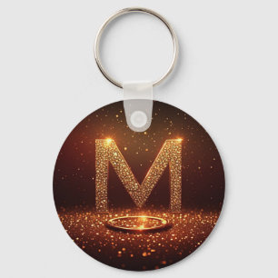 Porte-clés Cadeau Monogramme Lettre M Paillettes Dorées