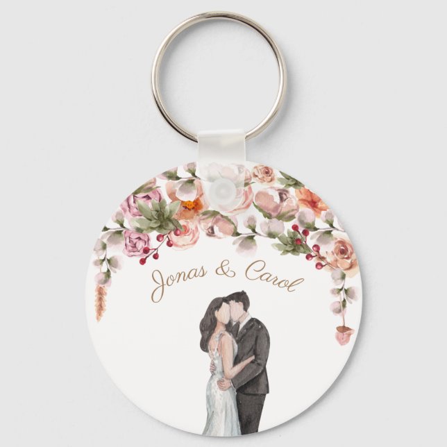 Porte-clés Cadeau personnalisé de mariage floral aquarelle  (Recto)
