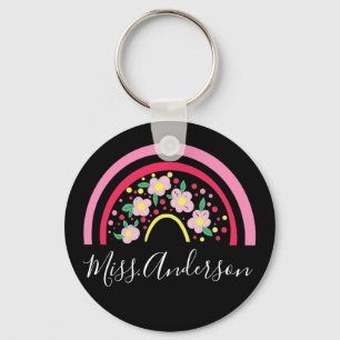Porte-clés Cadeau personnalisé de professeur arc-en-ciel rose