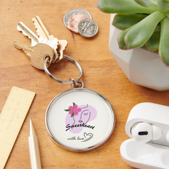 Porte-clés Cadeau pour fille aux fleurs roses adorable – (Bureau)