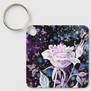 Porte-clés Cadeau Rose d'hiver et papillons Porte - clé