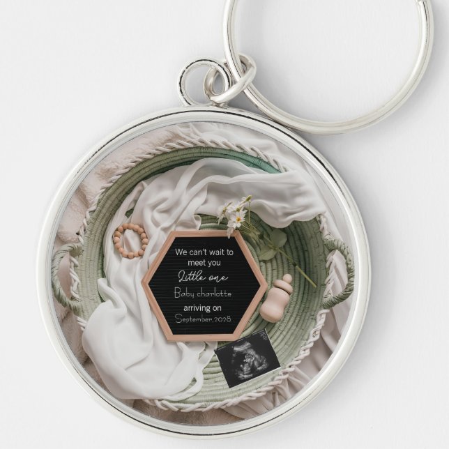 Porte-clés Cadeau simple et doux d'annonce de grossesse neutr (Devant)