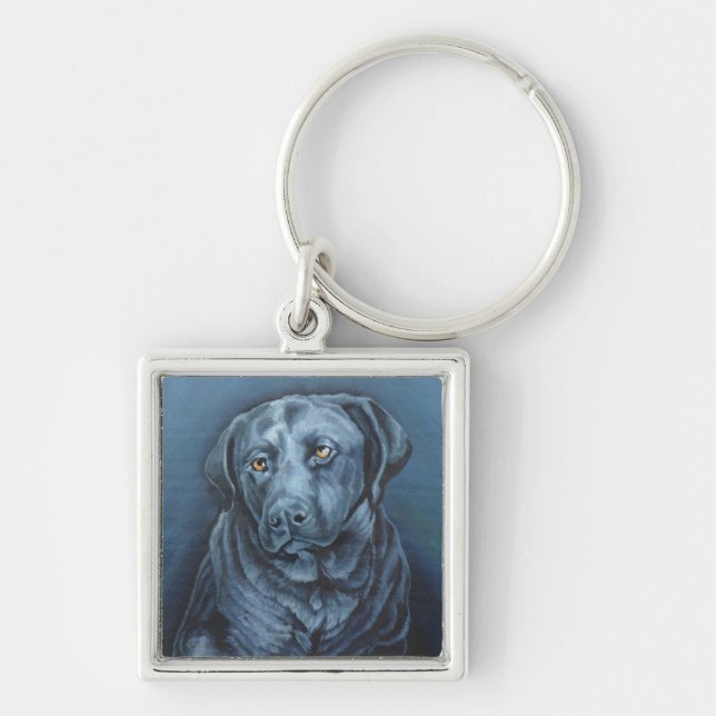 Porte-clés Cadeaux bleus d'art de chien de porte - clé noir (Devant)