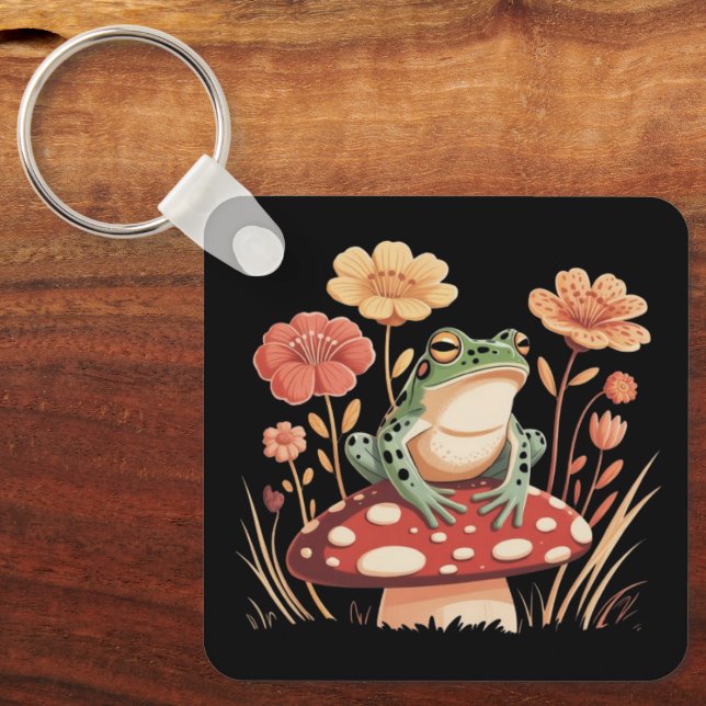 Porte-clés Cadeaux d'amoureux de grenouille botanique Fleur f (Recto)