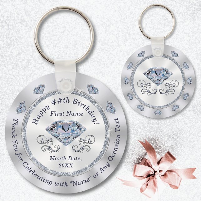 Porte-clés Cadeaux d'anniversaire personnalisés pour les adul (75th birthday souvenirs for mom. Diamond birthday party favors. 60th birthday party favors. 60 year.)