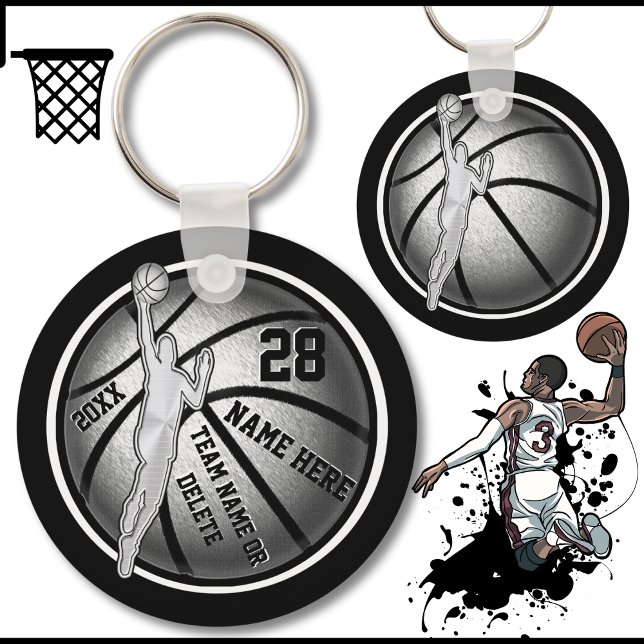 Porte-clés Cadeaux de l'équipe de basket-ball noir, argent, b (Black, Silver and White, Basketball Team Gift Ideas for boys and men. Basketball goodie bag Ideas.)