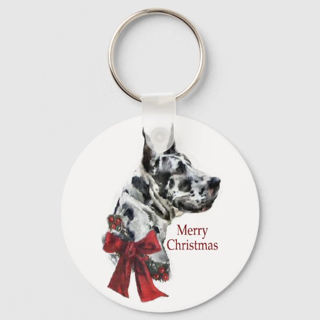 Porte-clés Cadeaux de Noël Arlequin Great Dane (Recto)