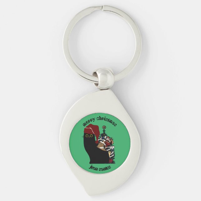 Porte-clés cadeaux de Noël de chat, nom personnalisé (Devant)