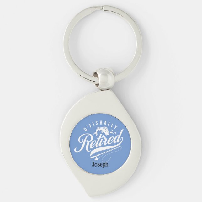 Porte-clés Cadeaux de retraite. Pêcheur/femme. Nom modifiable (Devant)