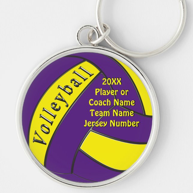 Porte-clés Cadeaux de volley-ball violet et jaune personnalis (Devant)