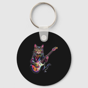 Porte-clés Cadeaux drôles de chat jouant de la guitare Rock A