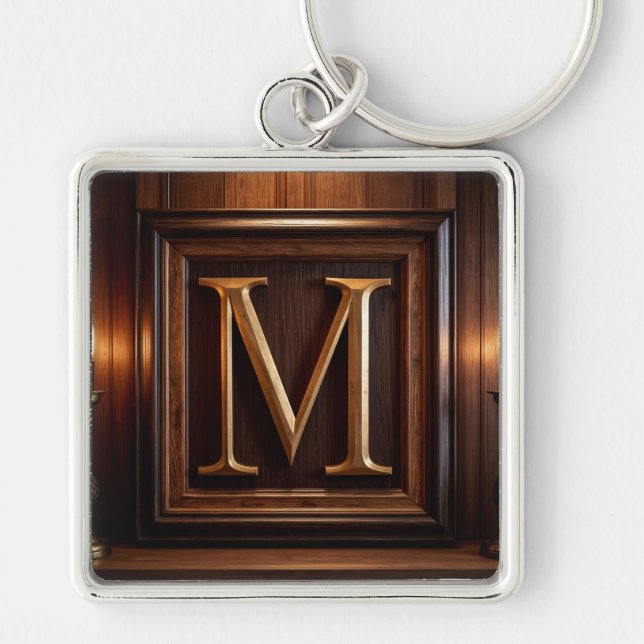 Porte-clés 🟡 Cadre Classique M Monogramme Or Bois Sculpté 🔑 (Devant)