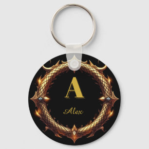 Porte-clés ✨ Cadre de cercle orné de dragon de lettre initial