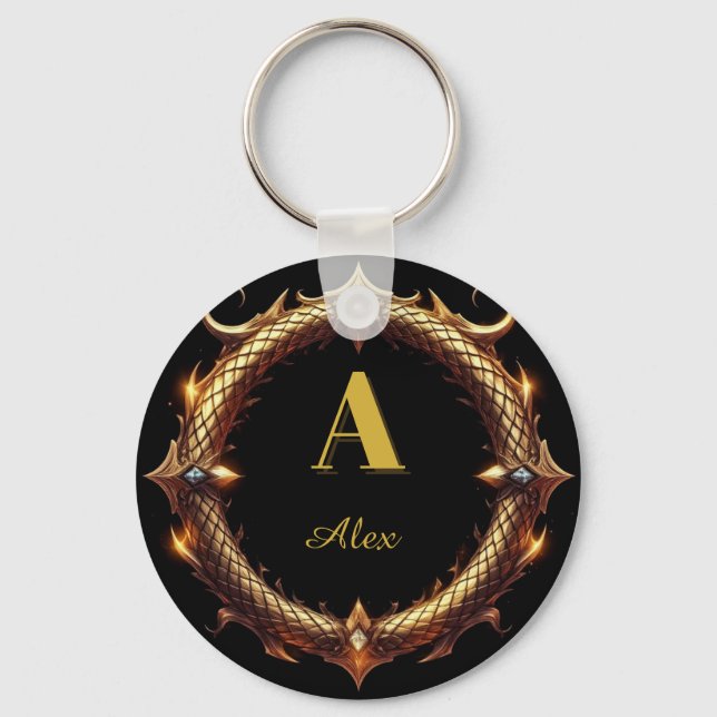 Porte-clés ✨ Cadre de cercle orné de dragon de lettre initial (Recto)