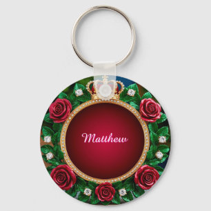 Porte-clés Cadre de couronne en or luxueux orné de roses