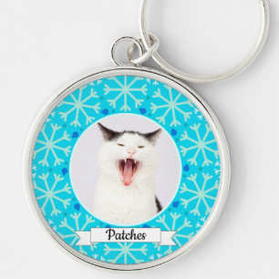 Porte-clés Cadre de flocon de neige bleu Kitty personnalisabl