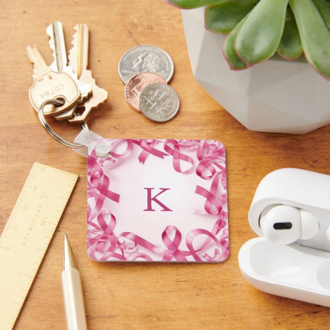 Porte-clés Cadre de sensibilisation au ruban rose chic Monogr (Bureau)