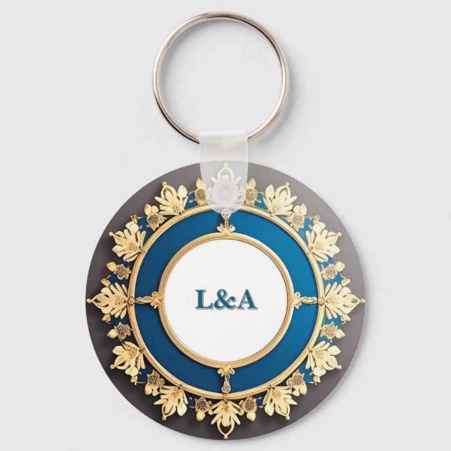 Porte-clés Cadre décoratif circulaire doré orné (Recto)