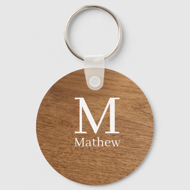 Porte-clés cadre en bois marron motif monogramme nom rustique (Recto)