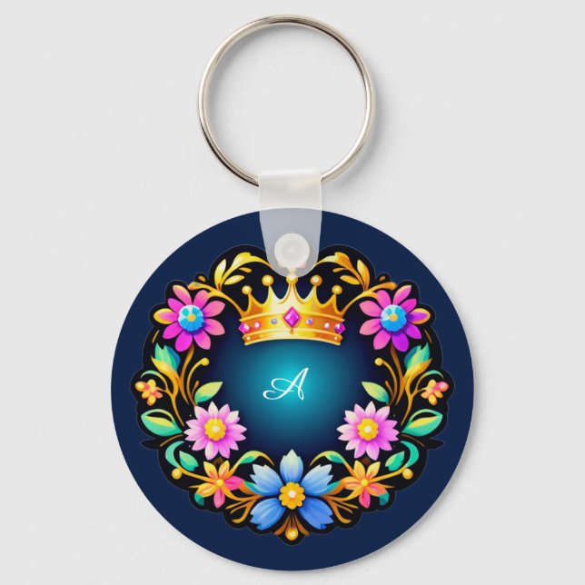 Porte-clés Cadre floral de couronne royale (Recto)