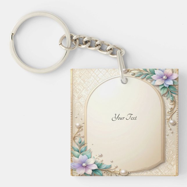 Porte-clés cadre floral décoratif avec perles (Devant)