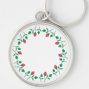 Porte-clés Cadre rond fleuri avec fleurs roses