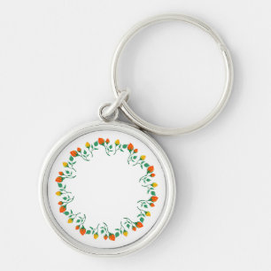 Porte-clés Cadre rond floral avec fleurs de rose jaune et rou