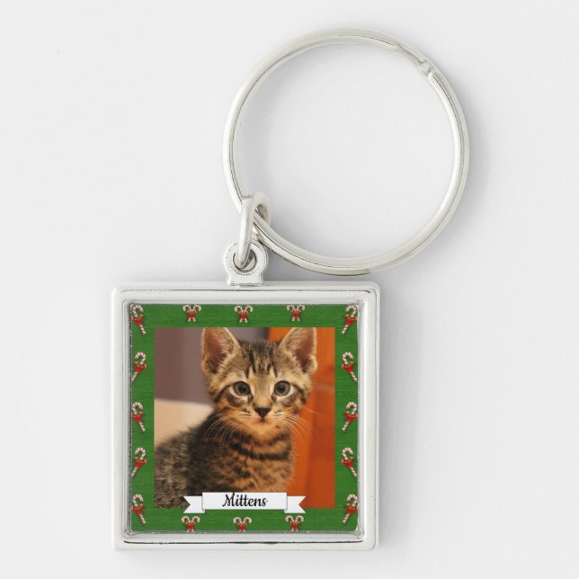 Porte-clés Cadre vert sucre de canne Kitty personnalisable (Devant)