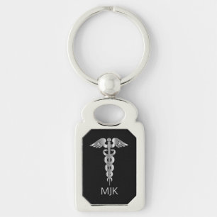 Porte-clés Caducée Argent Monogrammé