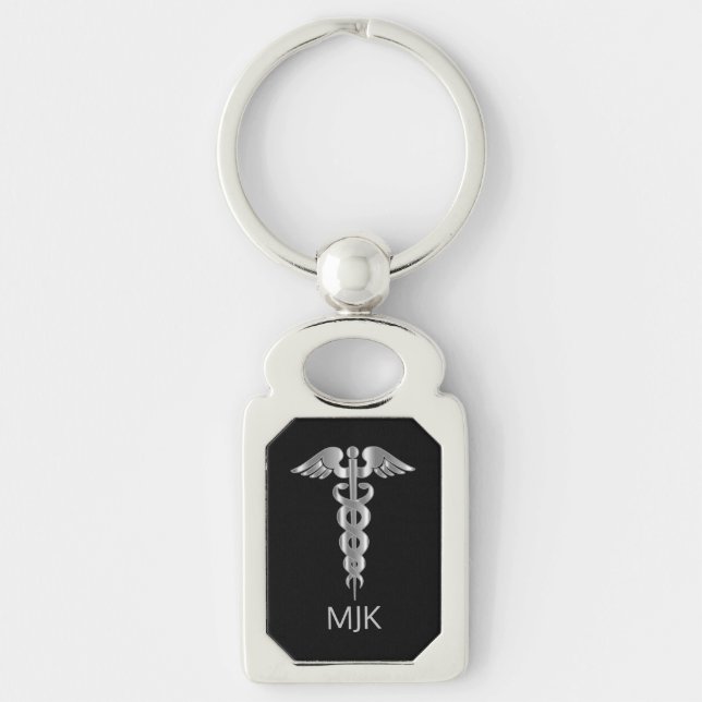 Porte-clés Caducée Argent Monogrammé   (Devant)
