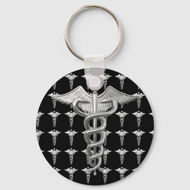 Porte-clés Caducée Médicale en argent (Recto)