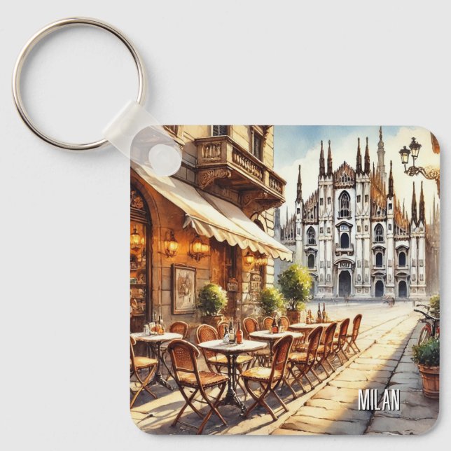 Porte-clés Café à Milan Aquarelle Peinture Mug (Recto)