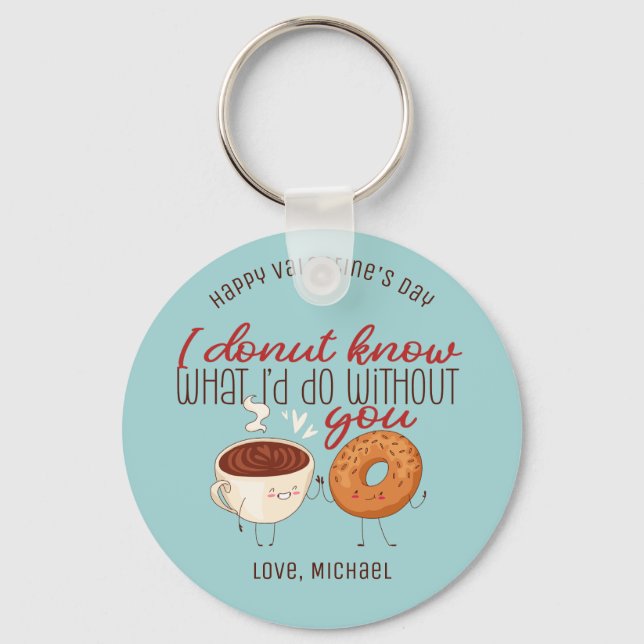 Porte-clés Café amusant et Pun de Donut mignonne Saint-Valent (Recto)