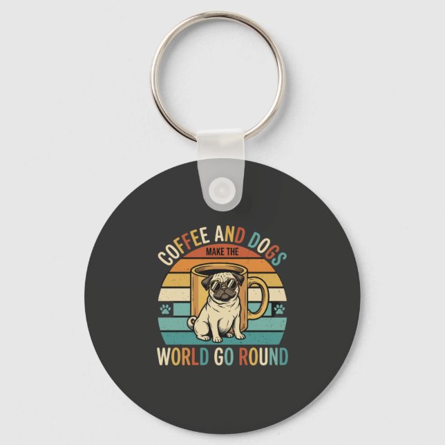 Porte-clés Café et chiens Pug rétro amateur (Recto)