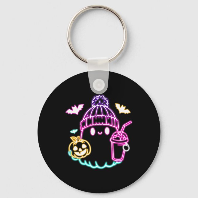 Porte-clés Café Ghost Cute Boire Halloween Éffrayant (Recto)
