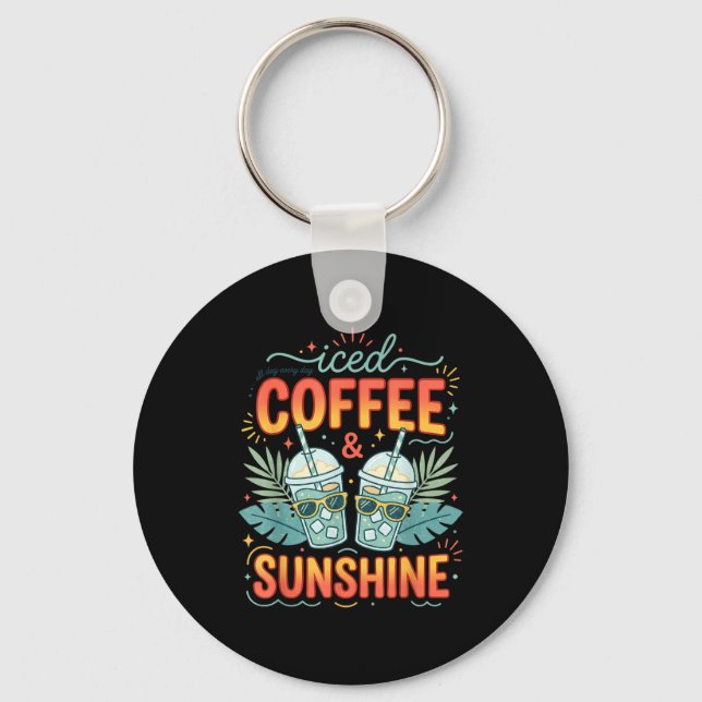 Porte-clés Café glacé rétro & soleil drôle d'été (Recto)