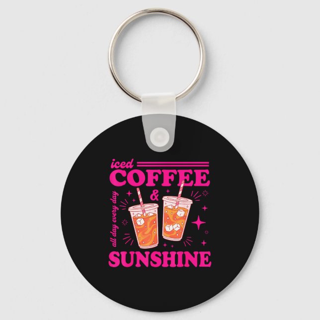 Porte-clés Café glacé rétro & soleil drôle d'été (Recto)