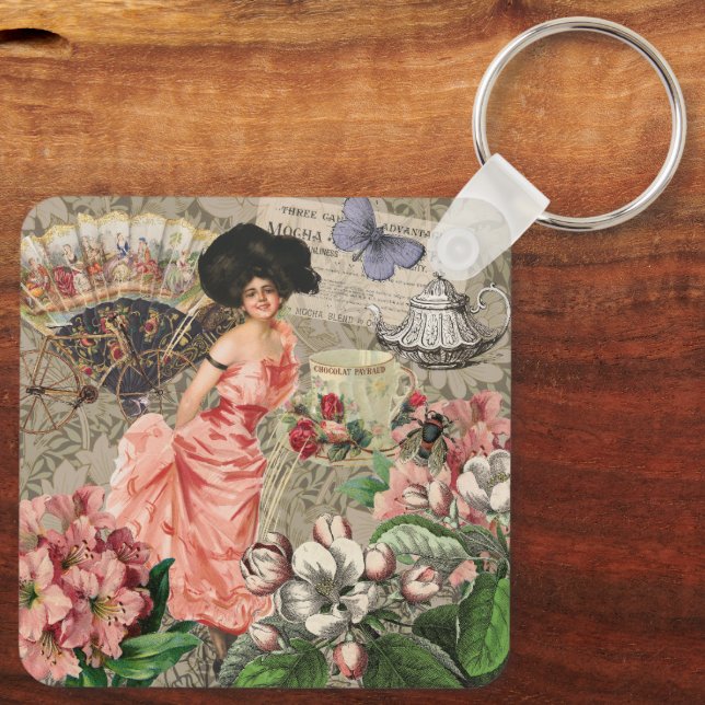 Porte-clés Café Lady Victorian Femme Rose Classy (Verso)