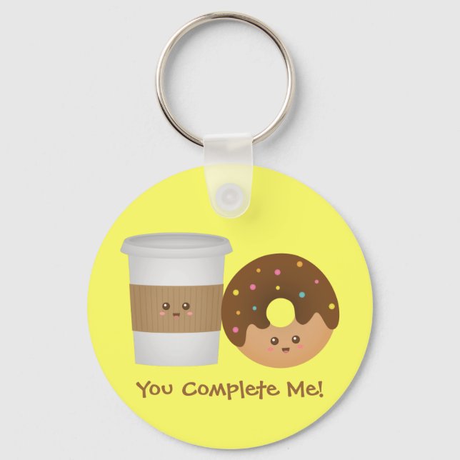 Porte-clés Café mignon et beignet, Tu me complètes (Recto)