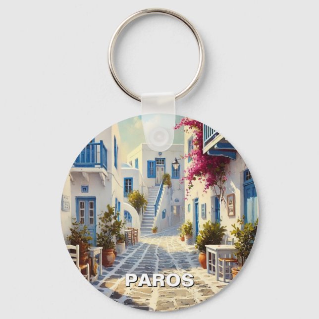 Porte-clés Café Paros Grèce Îles Voyage (Recto)